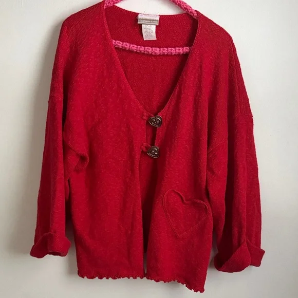 Coldwater Creek Red Heart Button Cardigan — 100% Cotton — Made in USA - Picture 1 of 5
